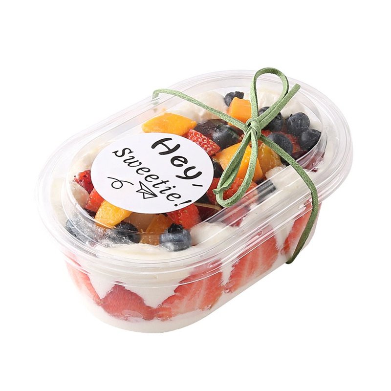 700ml Acylic Oval Dessert Container for Salad, Mousse Cake, clear plastic dessert